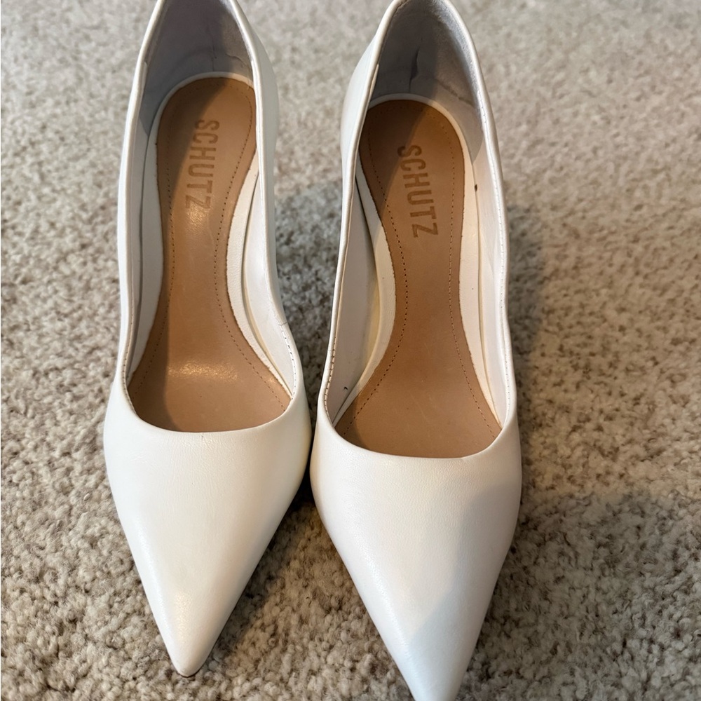 SCHUTZ Classic White Pointed Toe Pumps